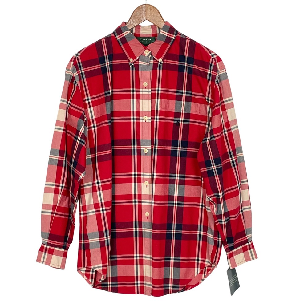 Lauren Ralph Lauren Red Plaid Button Down Cotton Shirt Womens S Preppy Heritage